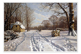 Wandbild  Eine Schlittenfahrt durch eine Winterlandschaft. 1915 - Peder Mørk Mønsted