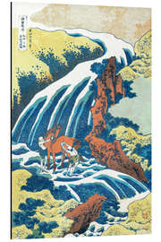 Magnettafel Zwei Männer waschen ein Pferd an einem Wasserfall