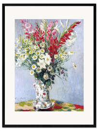 Ingelijste kunstdruk Bouquet of gladioli, lilies and daisies