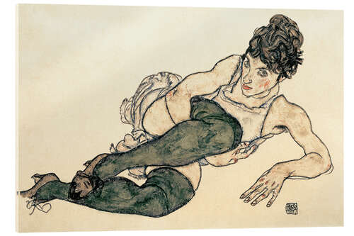 Akrylbilde Reclining Woman with Green Stockings