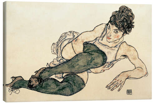 Stampa su tela Reclining Woman with Green Stockings