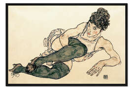 Gerahmter Kunstdruck Liegende Frau mit grünen Strümpfen