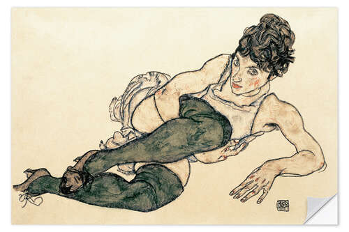 Selvklebende plakat Reclining Woman with Green Stockings