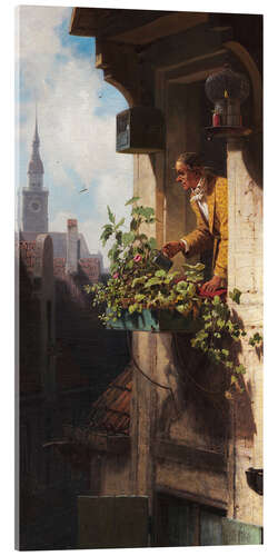 Acrylic print Man Watering the Window Box