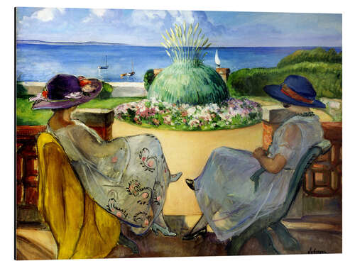 Aluminium print Two women on a terrace by the sea