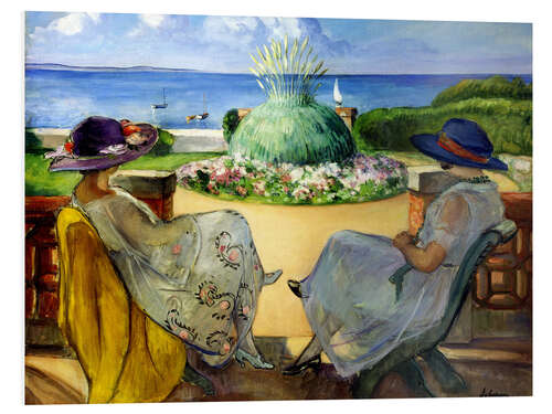 Foam board print Two women on a terrace by the sea