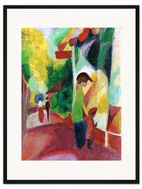 Gerahmter Kunstdruck Schaufenster mit gelben Bäumen