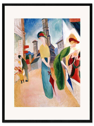 Framed art print In front of hat shop