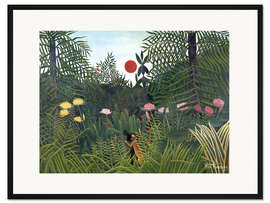 Gerahmter Kunstdruck Urwaldlandschaft mit untergehender Sonne