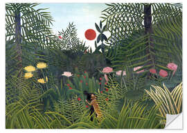 Sticker mural Paysage de jungle au soleil couchant