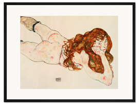 Gerahmter Kunstdruck Auf dem Bauch liegender weiblicher Akt mit rotem Haar