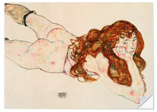 Naklejka na ścianę Nude with Red Hair Lying on her Stomach