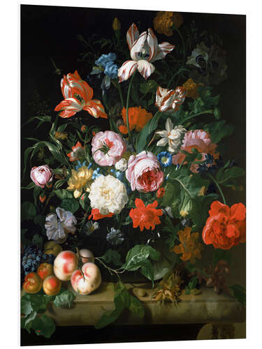 Foam board print Still life with flowers and fruits