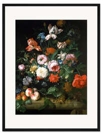 Gerahmter Kunstdruck Stilleben mit Blumen und Früchten