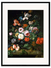 Ingelijste kunstdruk Still life with flowers and fruits