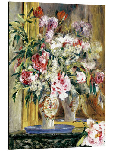 Aluminium print Vase of flowers in front of the mirror