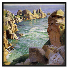 Gerahmter Kunstdruck Logans Rock, Porthcurno Strand, Cornwall
