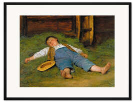 Gerahmter Kunstdruck Schlafender Knabe im Heu