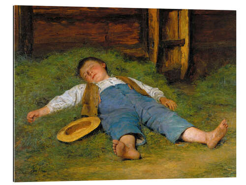 Quadro em plexi-alumínio Sleeping boy in the hay