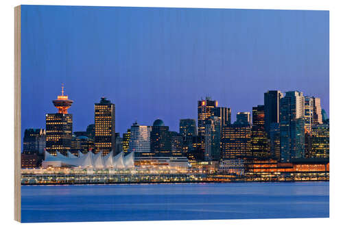 Wood print Vancouver skyline at night