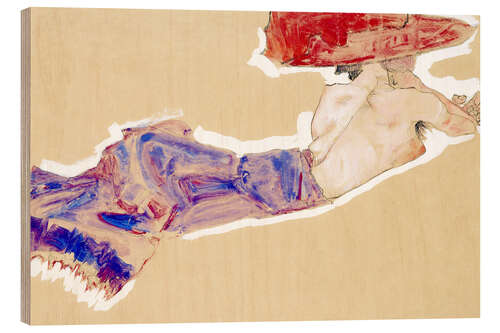Wood print Reclining Semi-Nude with Red Hat