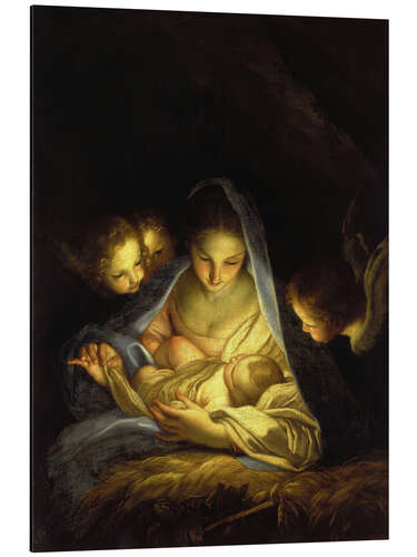 Aluminium print Mary with the Christ child bent over the crib