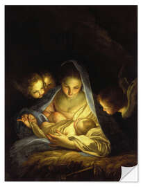 Naklejka na ścianę Mary with the Christ child bent over the crib