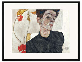 Gerahmter Kunstdruck Selbstbildnis mit Lampionfrüchten - Egon Schiele
