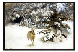 Gerahmter Kunstdruck Ein Hase im Schnee