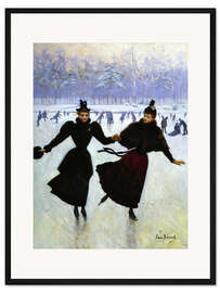 Gerahmter Kunstdruck Schlittschuhläuferinnen.