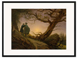 Kehystetty taidepainatus Two men contemplating the moon