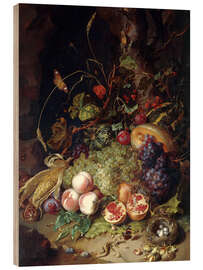 Wood print Still life with fruits and insects