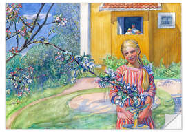 Muursticker Girl With Apple Blossom