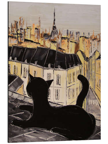 Tableau en aluminium Chat noir sur les toits de Paris