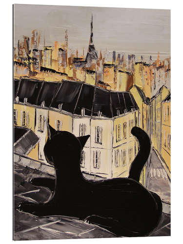 Quadro em plexi-alumínio Black cat on the roofs of Paris