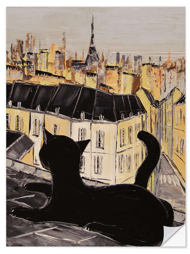 Wall sticker Black cat on the roofs of Paris