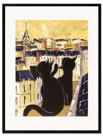 Gerahmter Kunstdruck Katzen auf den Dächern von Paris