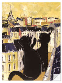 Selvklebende plakat Cats on the rooftops of Paris