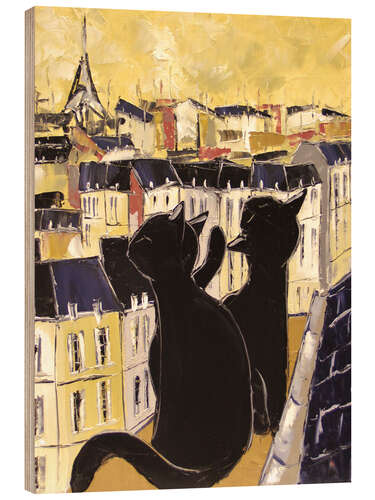 Wood print Cats on the rooftops of Paris