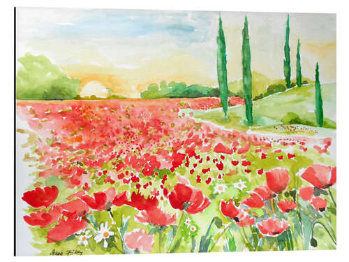 Tableau en aluminium Champ de coquelicots, peinture