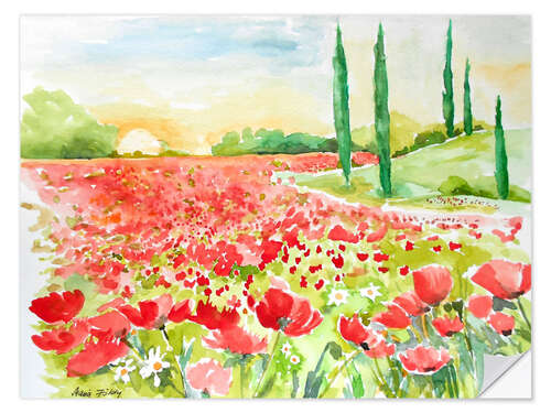 Selvklebende plakat Field of poppies