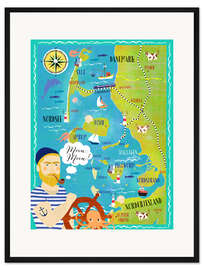 Gerahmter Kunstdruck Bunte Karte Nordfriesland