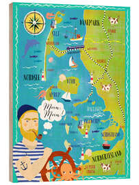 Wood print Colorful map Nordfriesland