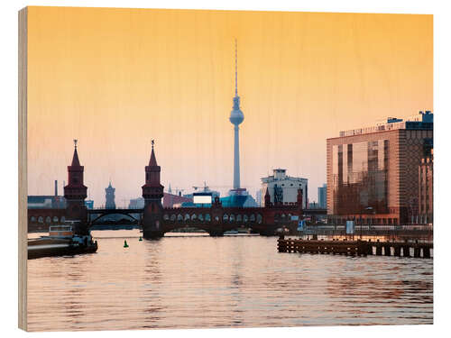 Hout print berlin skyline oberbaumbruecke