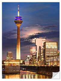 Selvklæbende plakat Dusseldorf media harbor at night