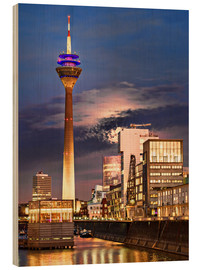 Holzbild  Düsseldorf Medienhafen bei Nacht - Daniel Heine
