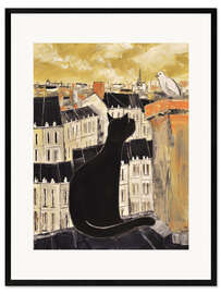 Gerahmter Kunstdruck Katze und Taube in Paris