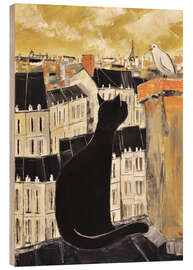 Wood print Cat and dove in Paris