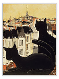 Poster Chats noirs et vue sur la tour Eiffel