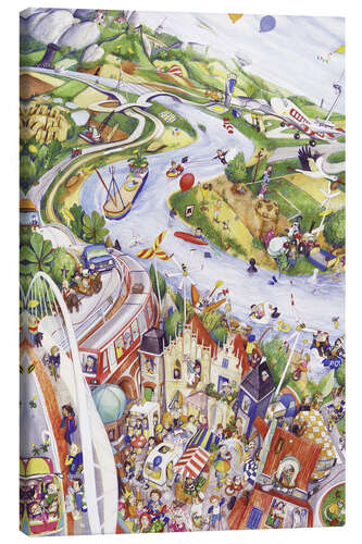Lerretsbilde Search and Find: Village and River